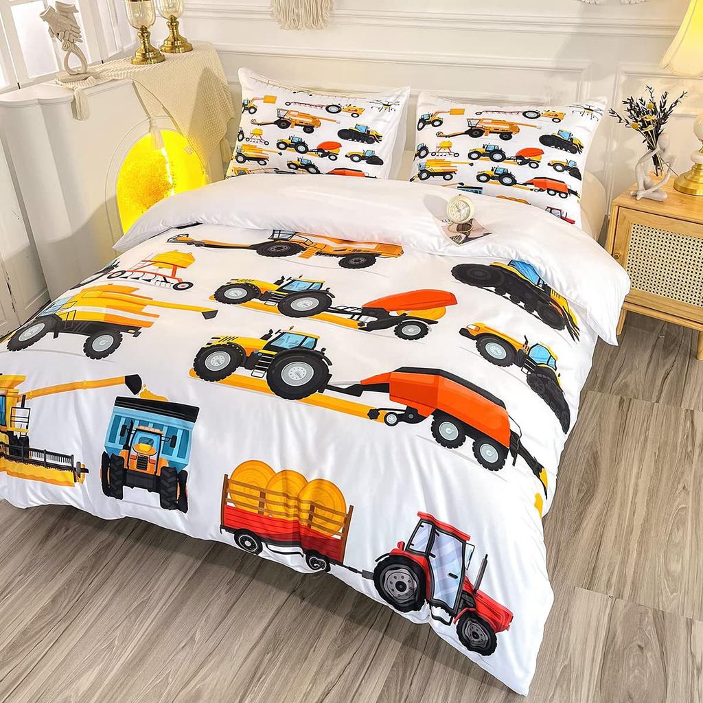 Junge Baufahrzeug Dreiteiliger Bettbezug Digitaldruck Bettwäscheset Bagger Bettdecke