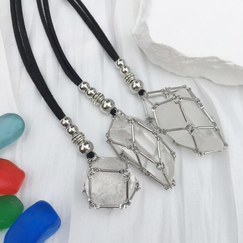 Empty Crystal Stone Holder Necklace Cord Adjustable Natural Crystal Cage Necklace Chain Mesh Pendant Necklace Gifts