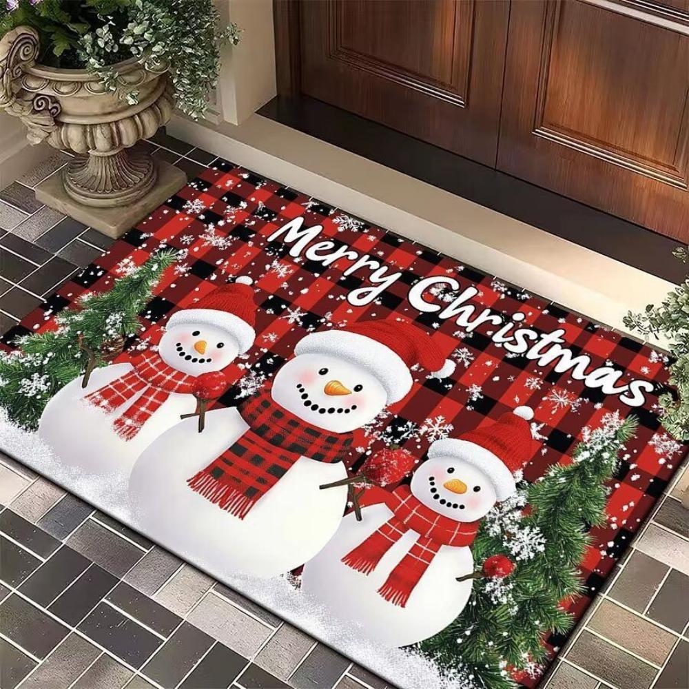 Christmas Character Doormat Santa Claus Elf Snowman Pattern Non Slip Entrance Rug for Front Door Living Room Bedroom Floor