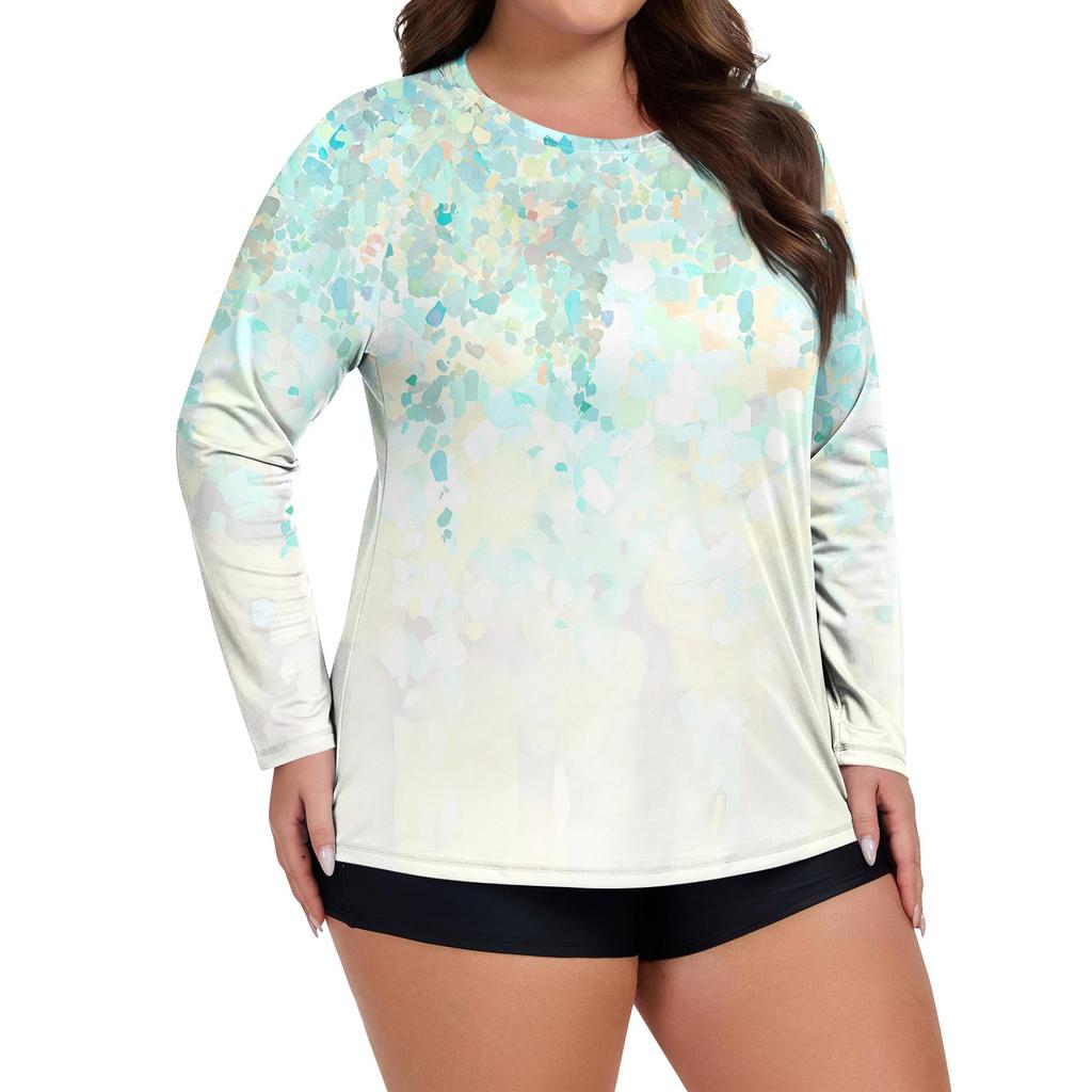 Women's Printed Large Size Long Sleeve Swimsuit Sun Jacket Quick Dry Hiking Top
