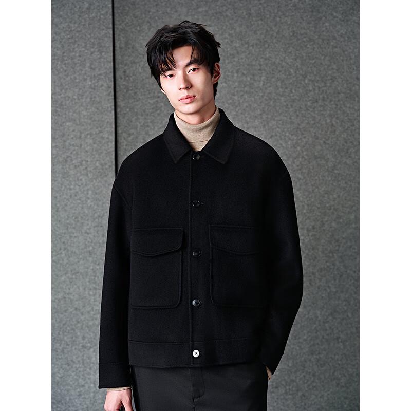 GXG Men's Black Wool Lapel Short Coat