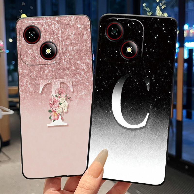 Beautiful Bright Color Couple Phone Case For ZTE Blade A35E Anti-scratch Soft Lucky Initial A-Z Letter Pattern Shell