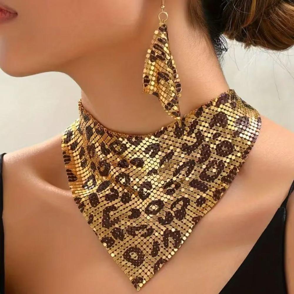 New Indian Style Triangle Scarf Sequined Lightweight Silk Scarf Shining Necklace Earring Set for Women