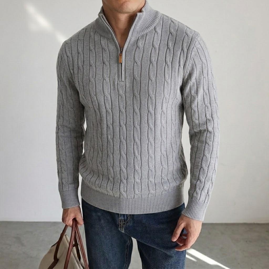 STREETRICH New Men's Cable Knit Half Zip Sweater Casual Stand Collar Knitted Pullover Warm Winter Cardigan Jacket Outerwear Coat for Men