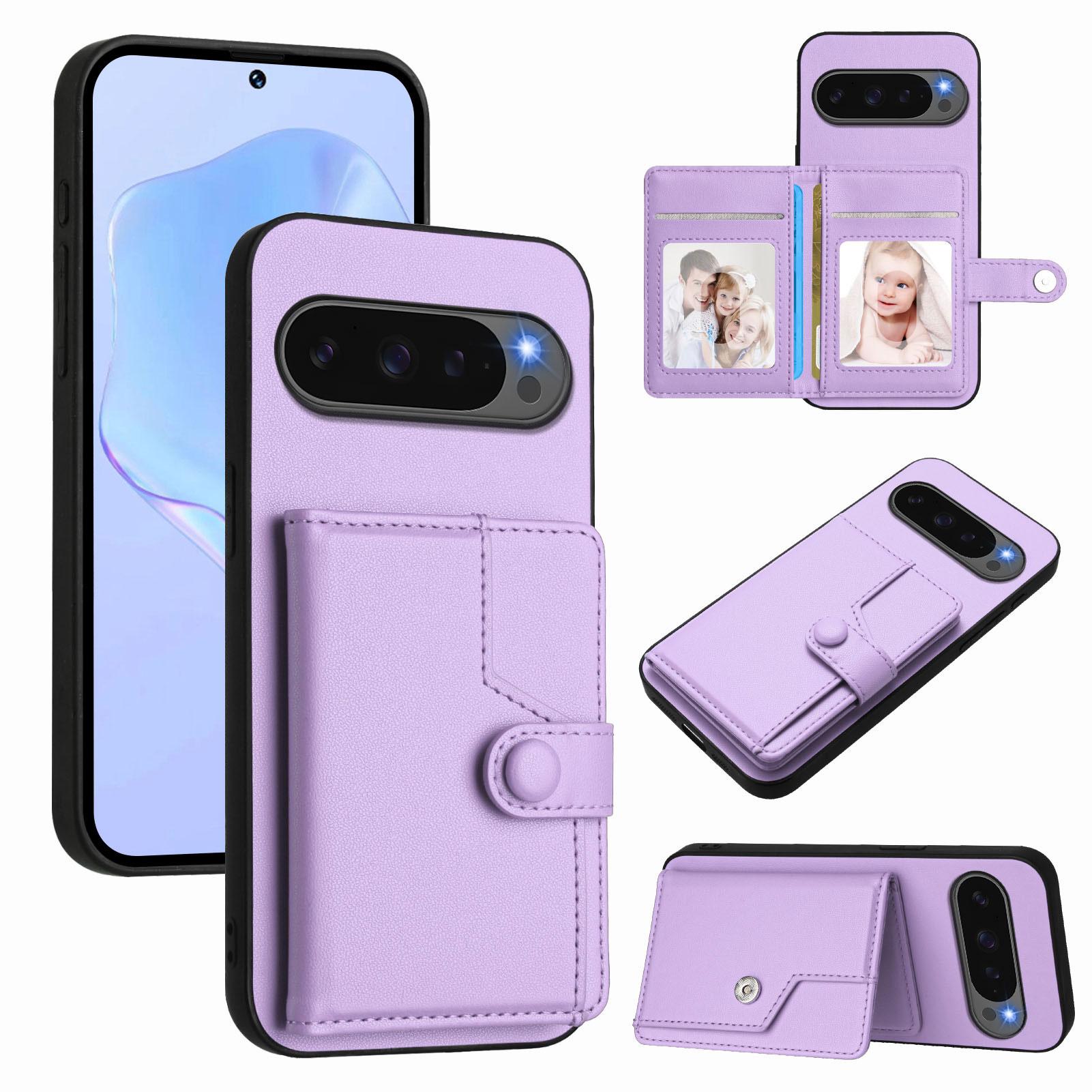 

For Google Pixel 10 Pro XL Case RFID Blocking Card Holder Kickstand TPU+PU Leather Phone Back Cover Purple