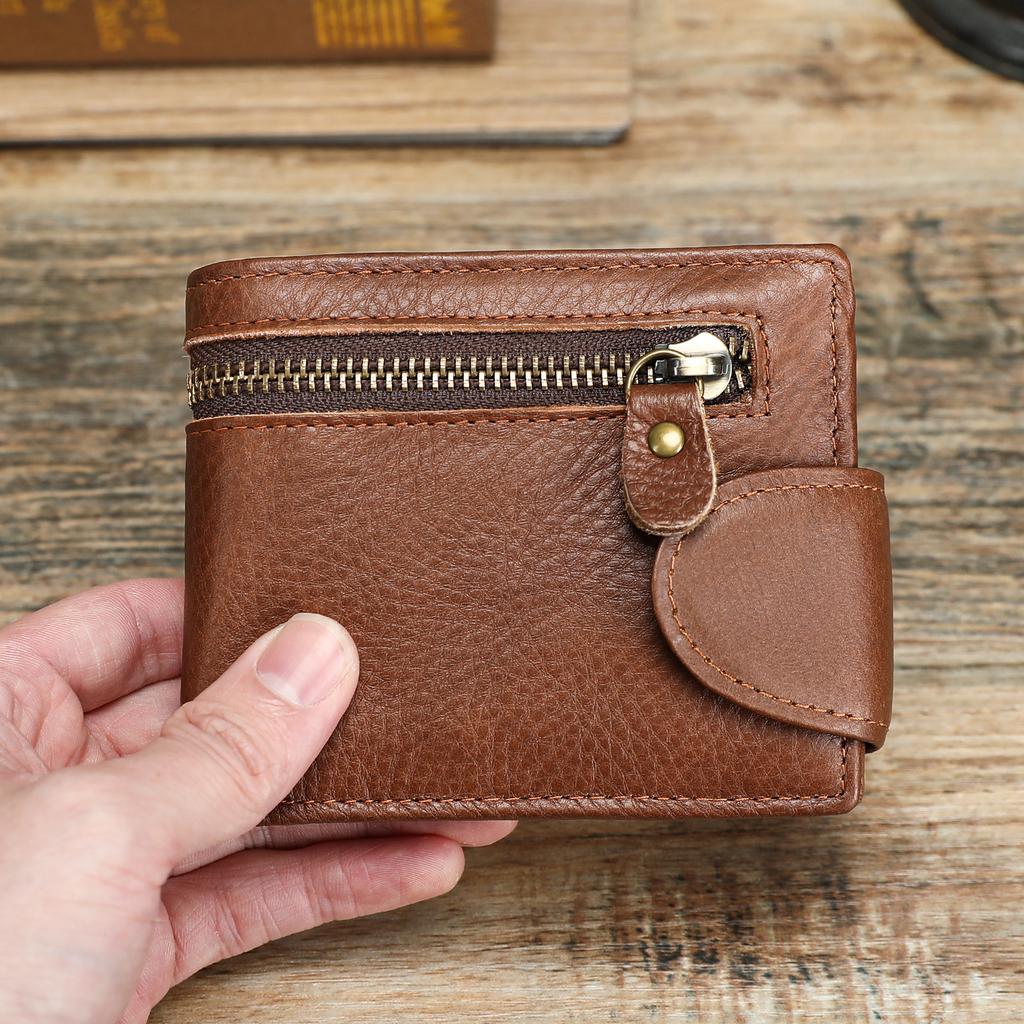 MVA Genuine Leather Men's Wallet - Short Bifold Vintage Stitch Coin Purse with Multiple Card Slots 7042