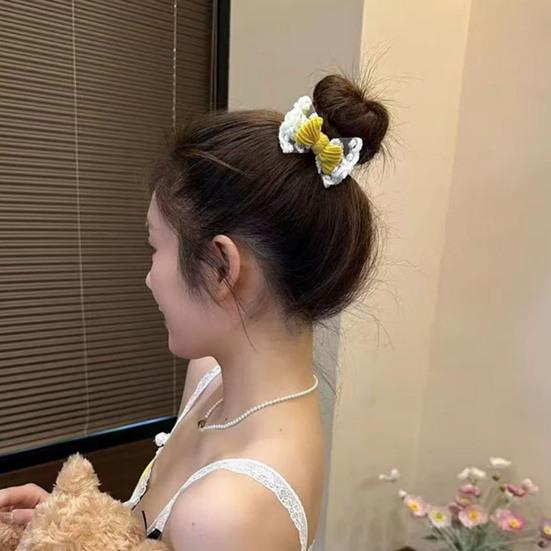 Yousheng Hair Tie Embroidery Lace Double Layer Bow Decor Hair Rope High Elasticity Ponytail Holder Women Hair