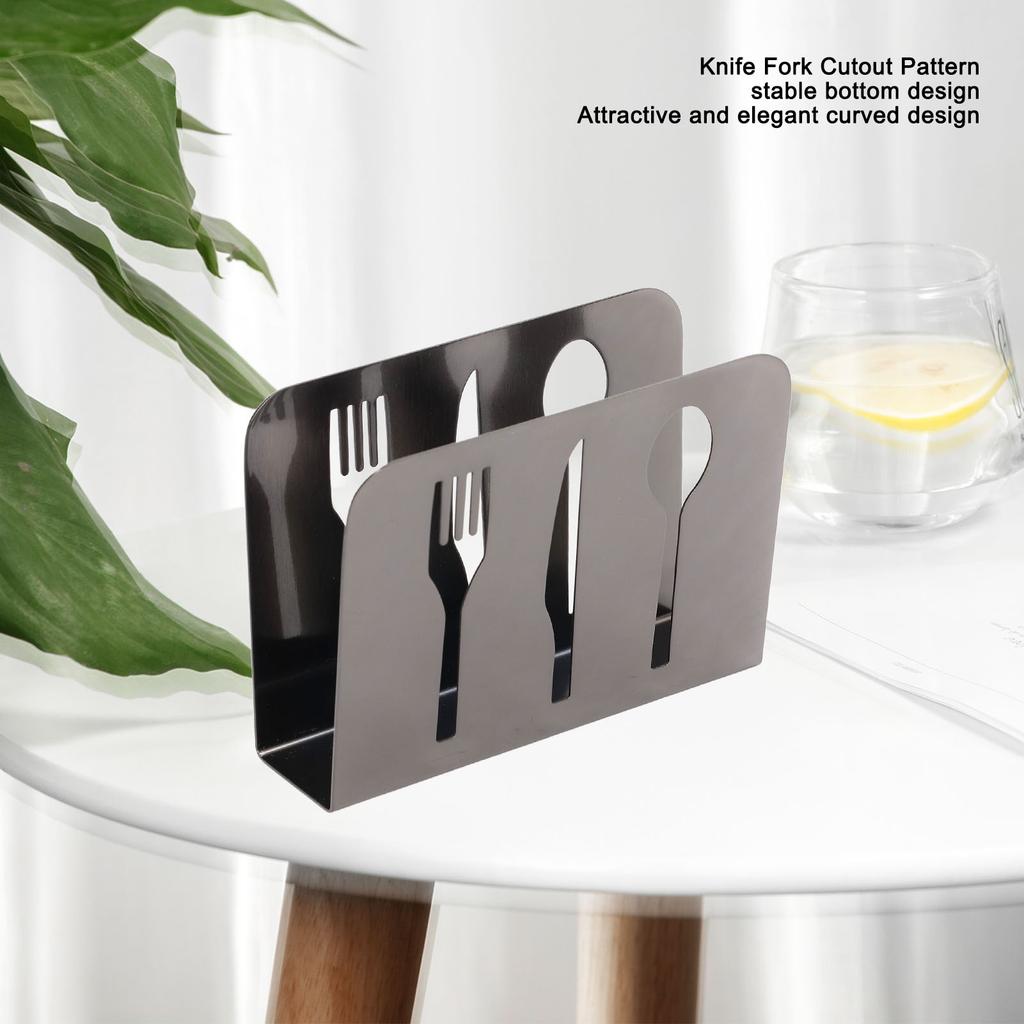 Napkin Holder Unique Knife Fork Cutout Pattern Anti Slip Upright Metal Napkin Holder for   Restaurants Hotels