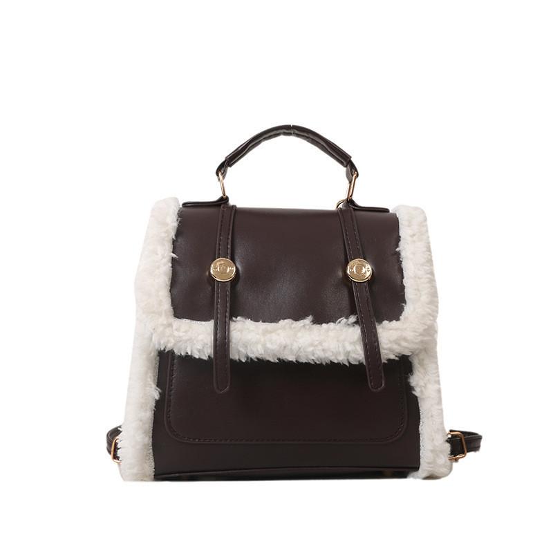 

Elegant Korean Style Plush Fashion Shoulder Bag Trendy Winter New Simple Small Square Bag Brown