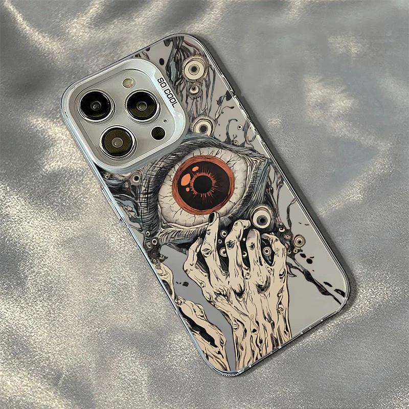 Spooky Scary Red Eye Laser Plated Case For iPhone 11 12 14 15 16 Pro Max 13 SE 3 2 7 8 Plus X XR XS MAX Shockproof Bumper Cover
