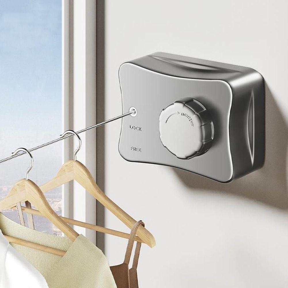Wall Mounted Clothes Line Dryer Retractable Laundry Drying Hanger Bathroom Storage