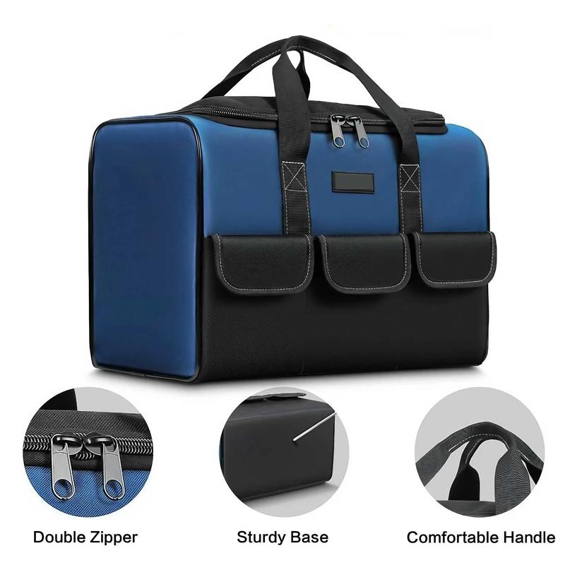 Mouth Heavy Duty Tool Bag with Reinforced Bottom Multi Compartment Storage Large Capacity Organizer for Construction Site Tools