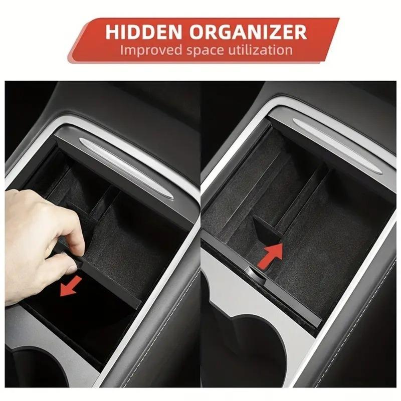 Car Central Armrest Console Box Suede Storage For Tesla Model 3 Y 2021-2023 Armrest Hidden Drawer Storage Box Accessories