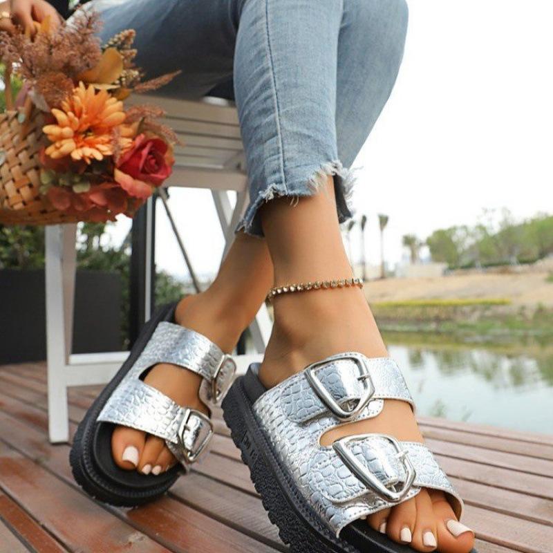 Foreign Trade Rubber Slippers PU Muffin Bottom Middle Heel (-cm) 2025