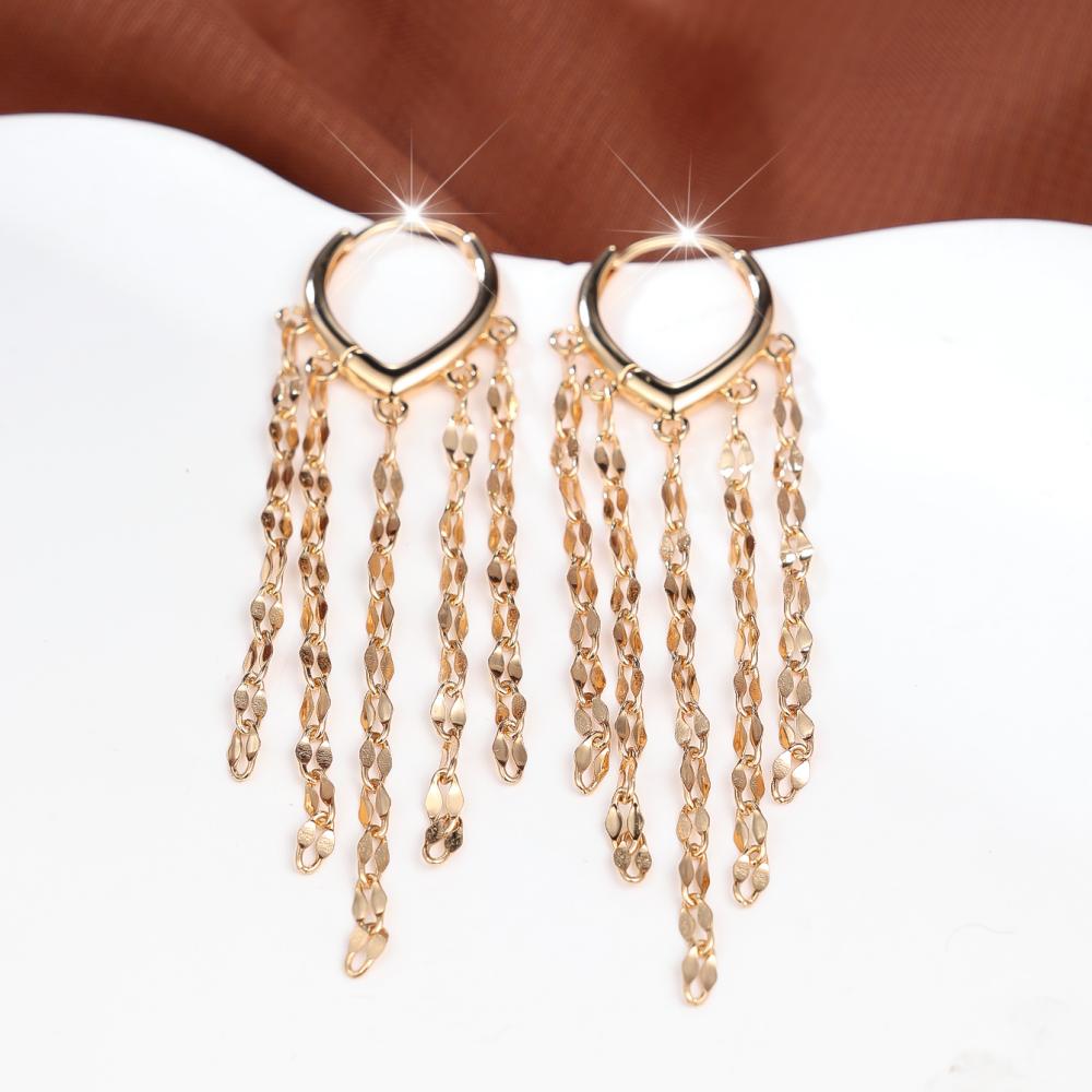 Charming Gold Color Heart Shape Tassel Dangle Earrings for Women Daily Wear and Party