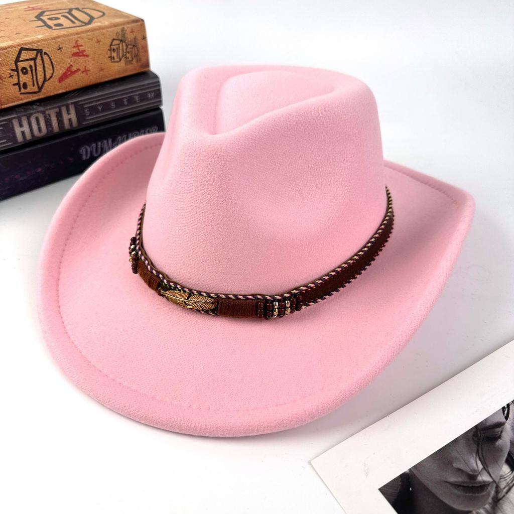 Tibetan top hat retro ethnic style metal feather western cowboy hat men's jazz hat women's felt hat