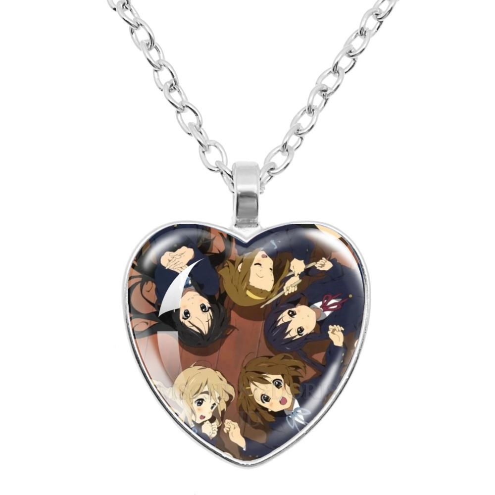 K-ON! Anime Heart Shape Pendant Necklace - Hirasawa Yui Mio Ritsu Tsumugi Azusa Characters Jewelry Gift for Fans