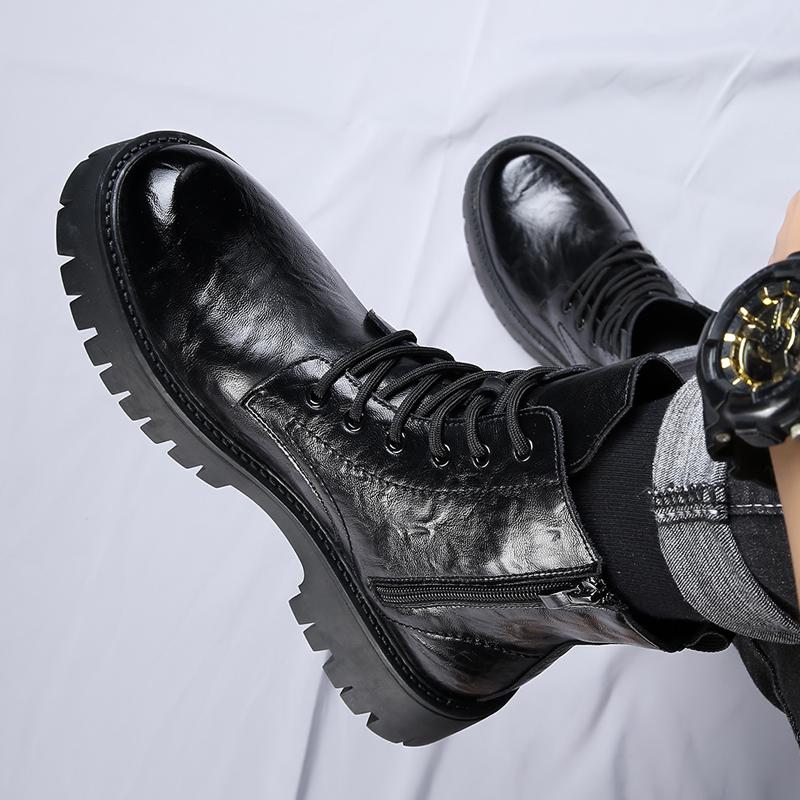 Cizme Casual de Exterior pentru Bărbați din Piele de Vacă, de Lux, Piele Naturală, Vârf Rotund, Stil Britanic, Platformă cu Talpă Groasă, Iarnă, Noi, Calde, Glezniere