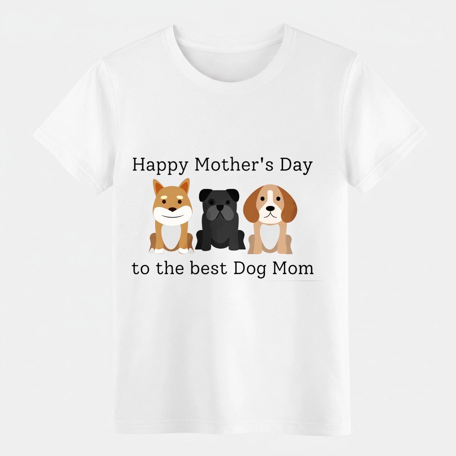 Happy Mother s Day Best Dog Mom T-Shirt, Cute Dog Lover Graphic Tee,Fur Mom Gift L