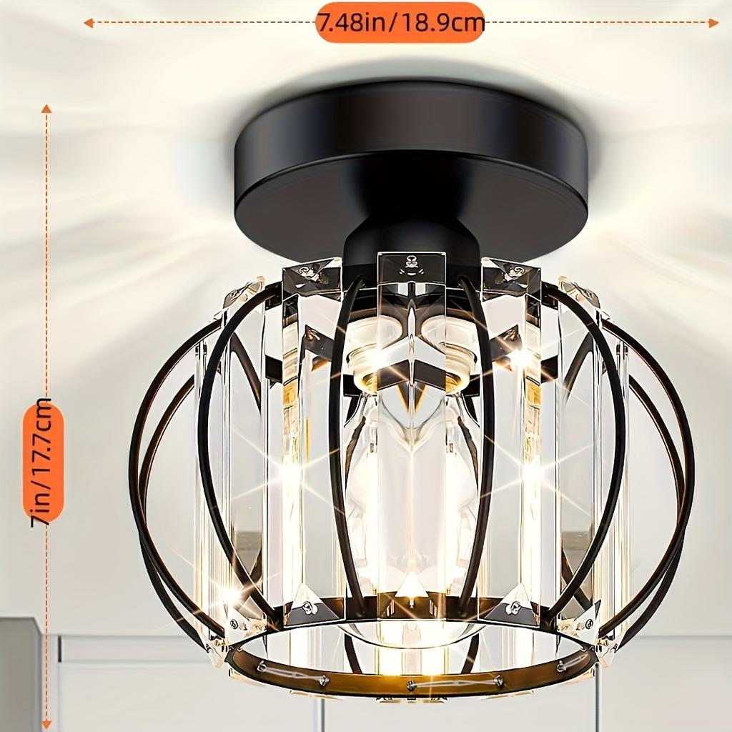 Modern E26 Touch-Controlled Ceiling Lamp with Polished Crystal Shade - Luxurious Semi-Flush Mount for Bedroom, Bathroom, Hallway