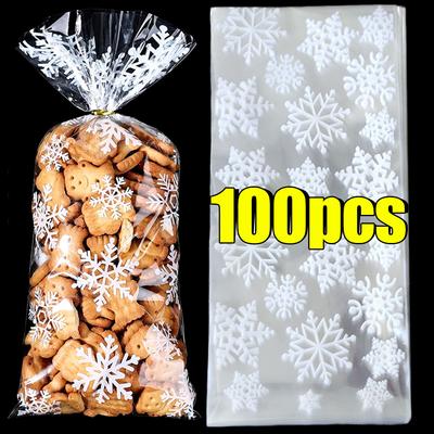 Vánoční průhledné plastové sáčky na cukroví se sněhovými vločkami, balení na sušenky, popcorn, vánoční party dekorace, dárkové sáčky pro děti