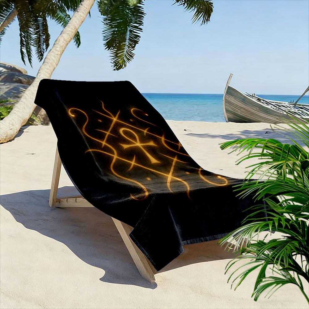 Golden Mystical Symbol Glow Print Beach Towel, Quick Drying, Suitable for Travel, Outdoor Sports, Jogging, the Beach and Swimming, Gift