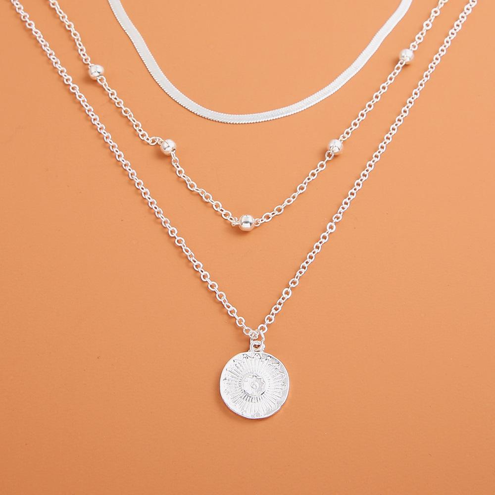 Three-Layer Gold Bead Flat Snake Chain Necklace - Classic Style for Women