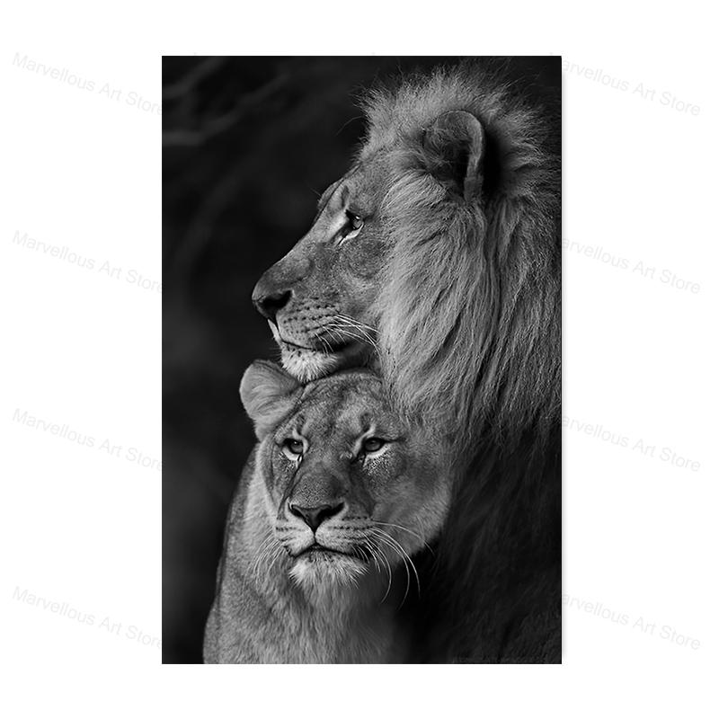 

Черно-белые постеры и принты с изображением льва, нарисованные на холсте, современные настенные картины с изображением животных для декора гостиной и дома 60x80cm No Framed