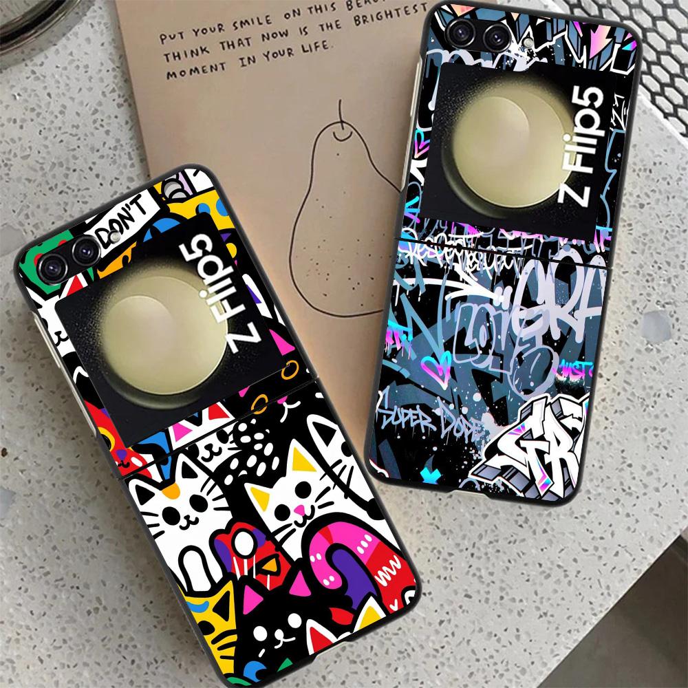 Graffiti Fashion Cool Case For Samsung Galaxy Z Flip 7 6 5 4 3 z Flip7 Flip6 Flip5 Flip4 5G Phone Cover Flip3 Folding Coque