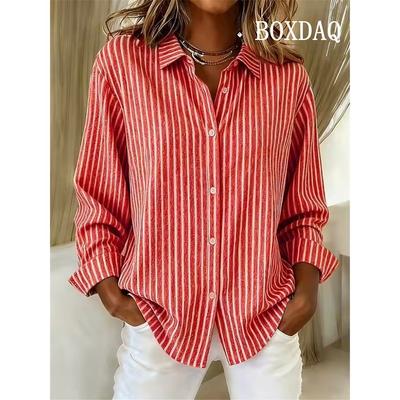 Casual Loose Striped Shirts For Women Autumn Vintage Women's Button Shirts Long Sleeve Blouses Fashion Elegant Female Tops