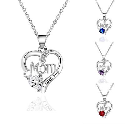 Korean MOM Heart Pendant Necklace Female Anniversary Party Bright Zirconia Accessories Delicate Mother's Day Jewelry Gift
