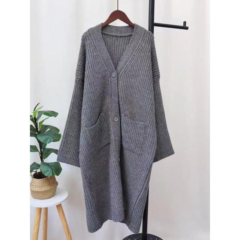 Lazy wind thickened large size sweater cardigan women's autumn and winter new loose medium and long knitted coat women