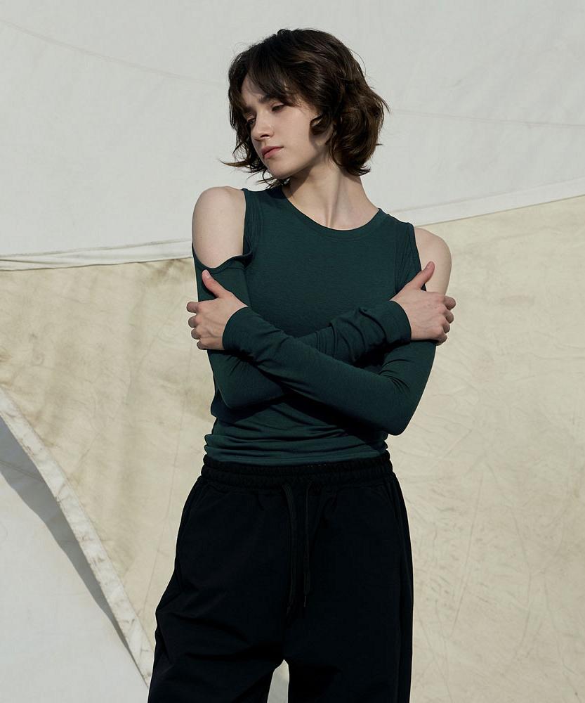 Debiweeo Lucy Shoulder Hole T-Shirt Devi-T0144-Deep Green