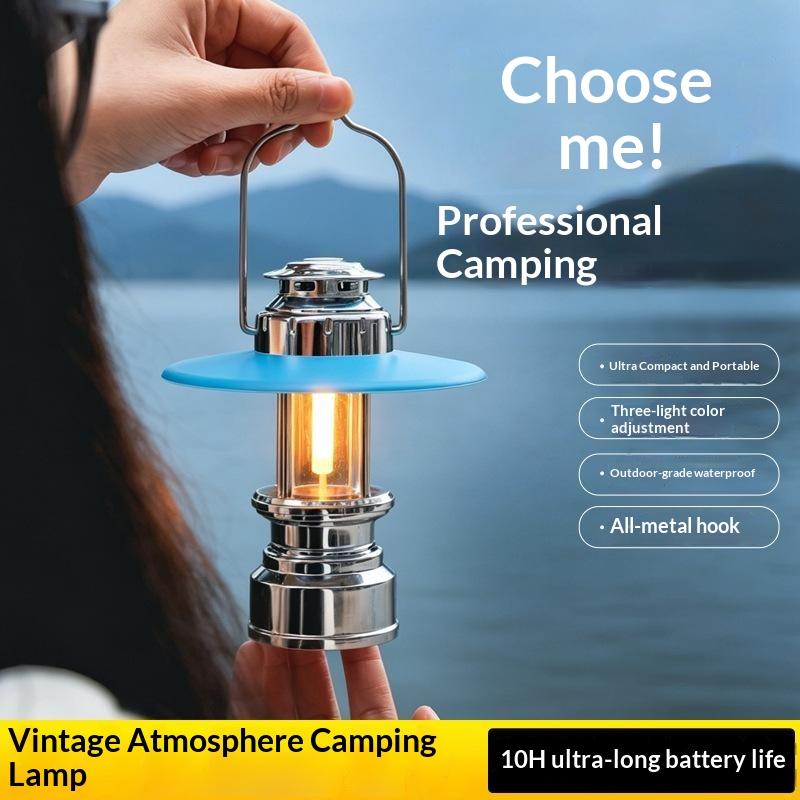 Portable Rechargeable LED Camping Lantern 3 Adjustable Brightness Modes Waterproof 10H Runtime with Metal Hook