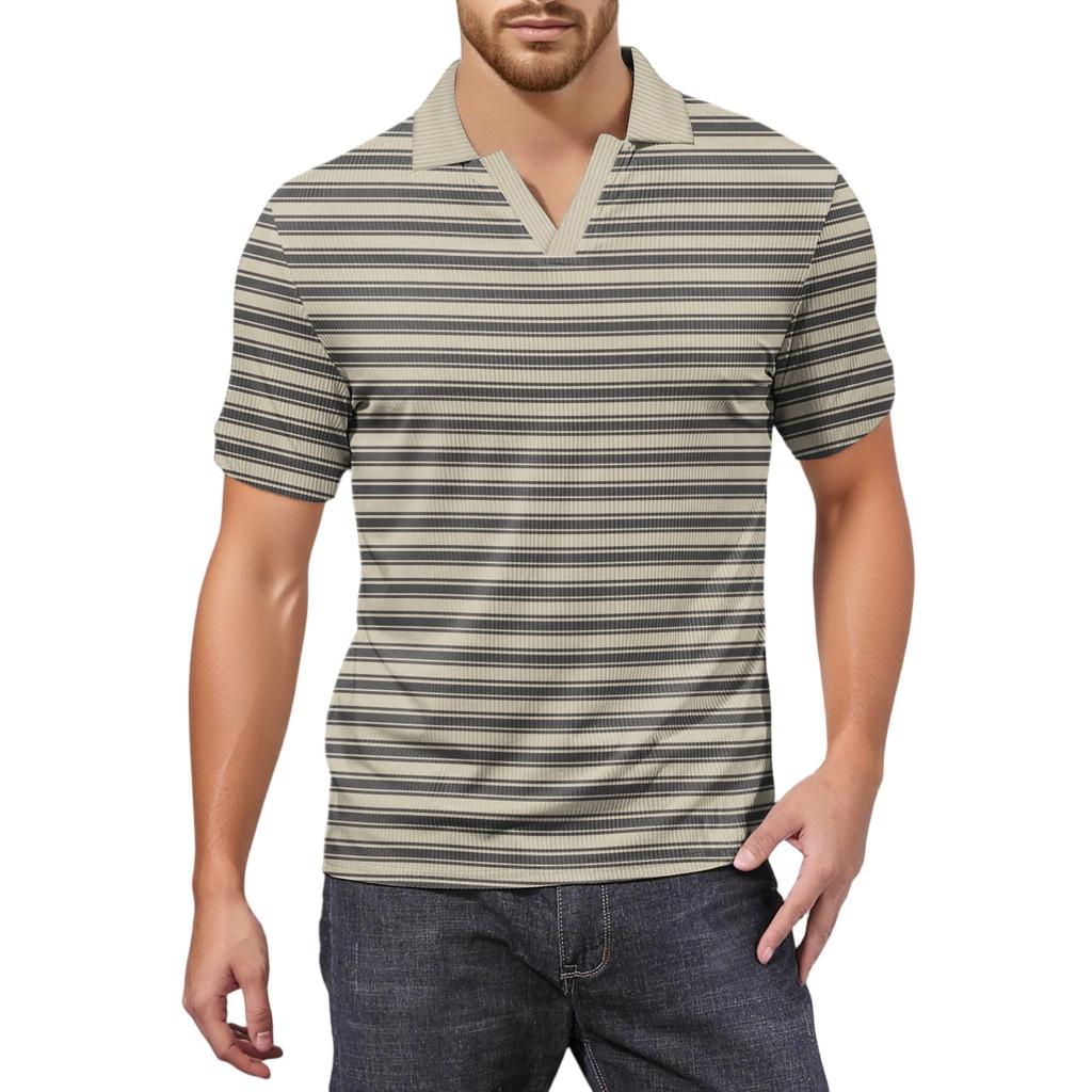 Moda Hombre Top Estampado Cuello en V Manga Corta Camiseta de Golf