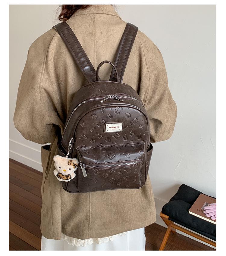 Korean Retro Light Luxury Women's Large-Capacity Cartoon Embossed Commuter Backpack
