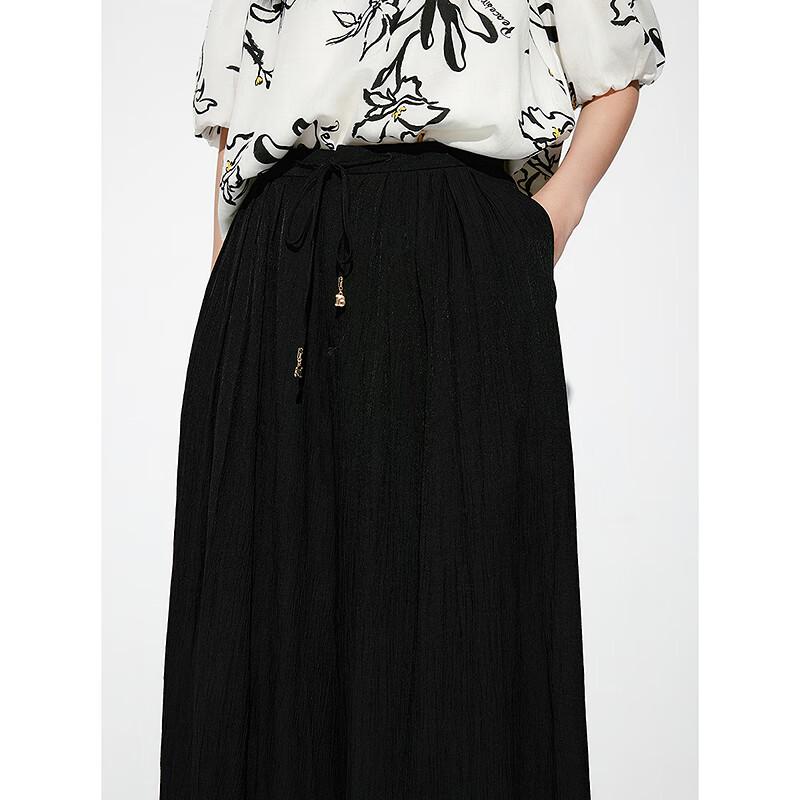 PEACEBIRD Women's High-Waisted Textured Wide-Leg Draped Pants