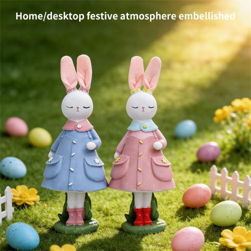 Seasonal Rabbit Sculpture Durable Resin Accessory Seasonal Home Ornament Ideal For Easter Gathering And Display