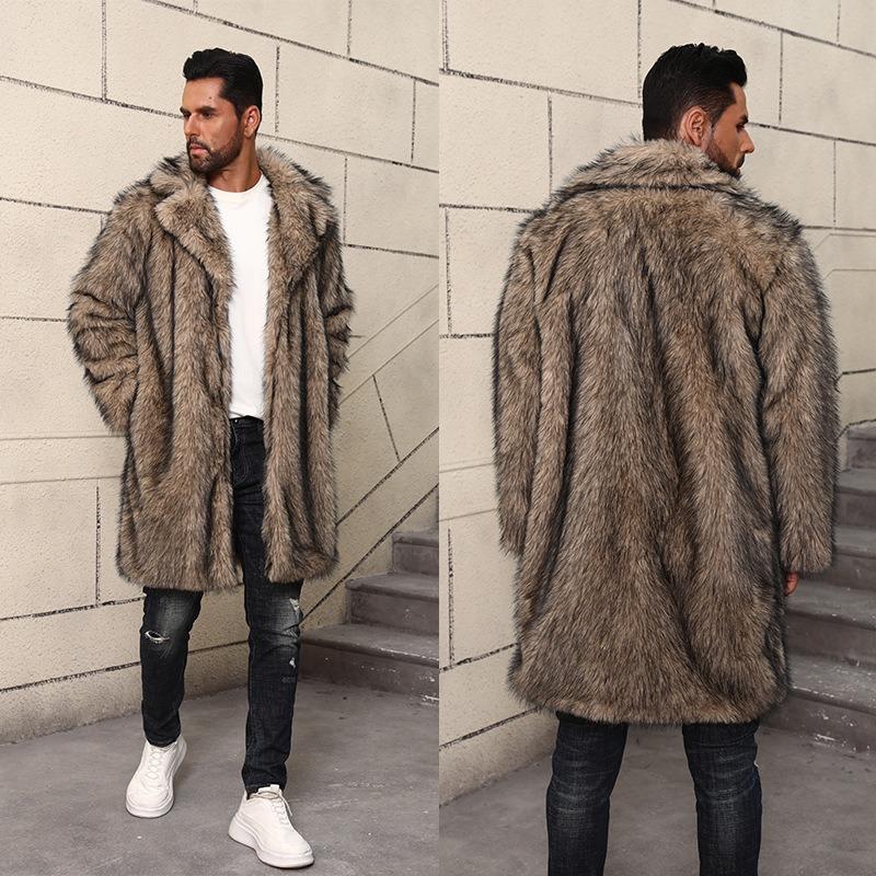New imitation fur coat men's medium and long British suit collar warm imitation fur coat