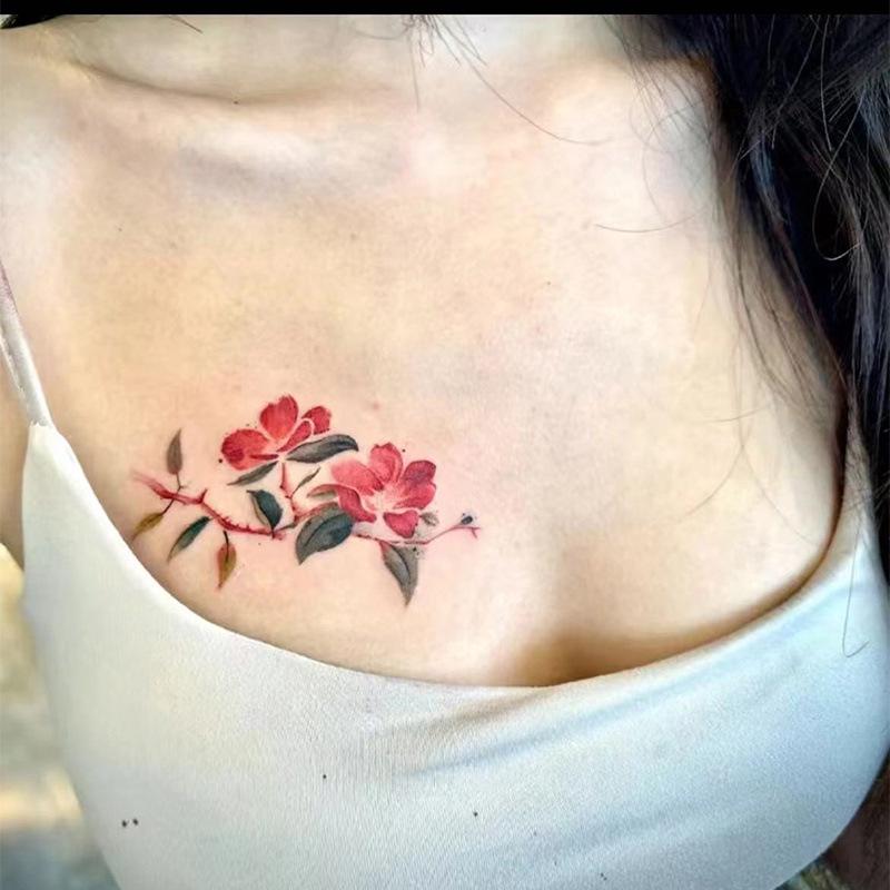 

Vibrant Floral Temporary Tattoos - Long-lasting, Waterproof & Washable for Arm, Leg, Chest Peony Design (1 Sheet)