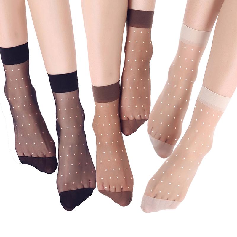 5/10 Pairs Dot Seide Socken Frauen Transparent Dünne Atmungsaktive Sommer Nylon Kurze Weibliche Non-Slip Stretch Knöchel Sexy Socke