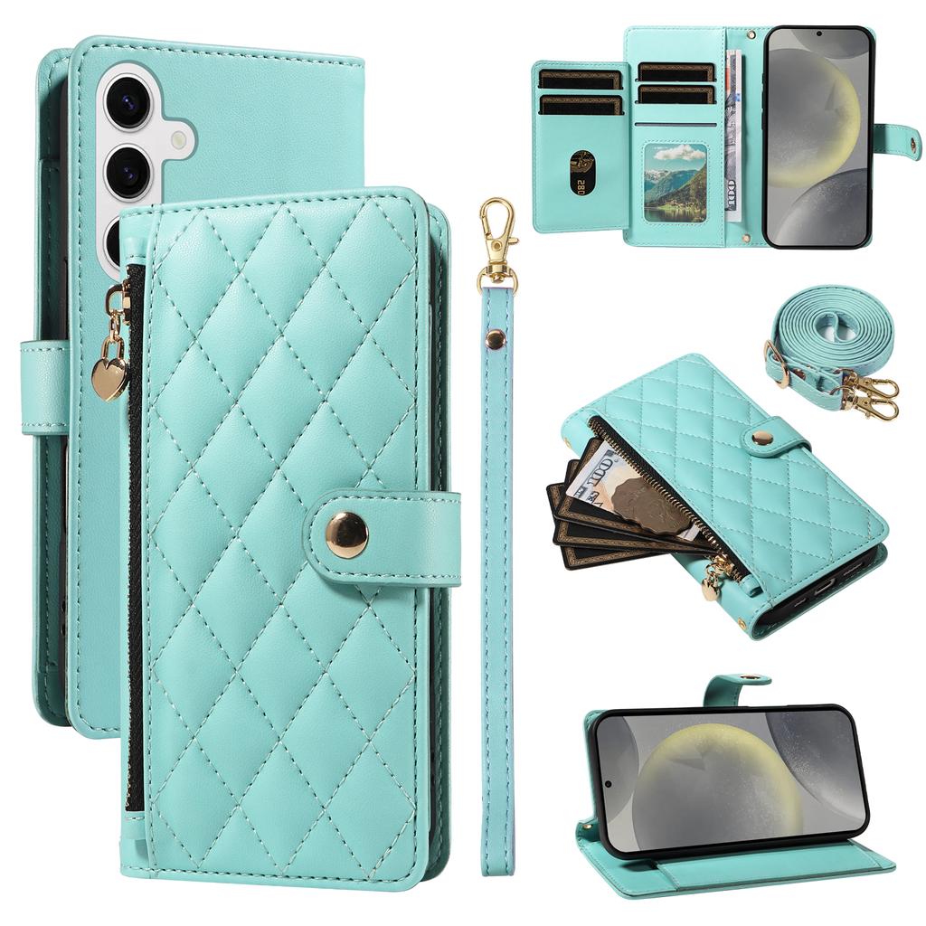 For Samsung Galaxy S24/Galaxy S25 Wallet Case with Straps,Rhombus Leather Stand Phone Cover