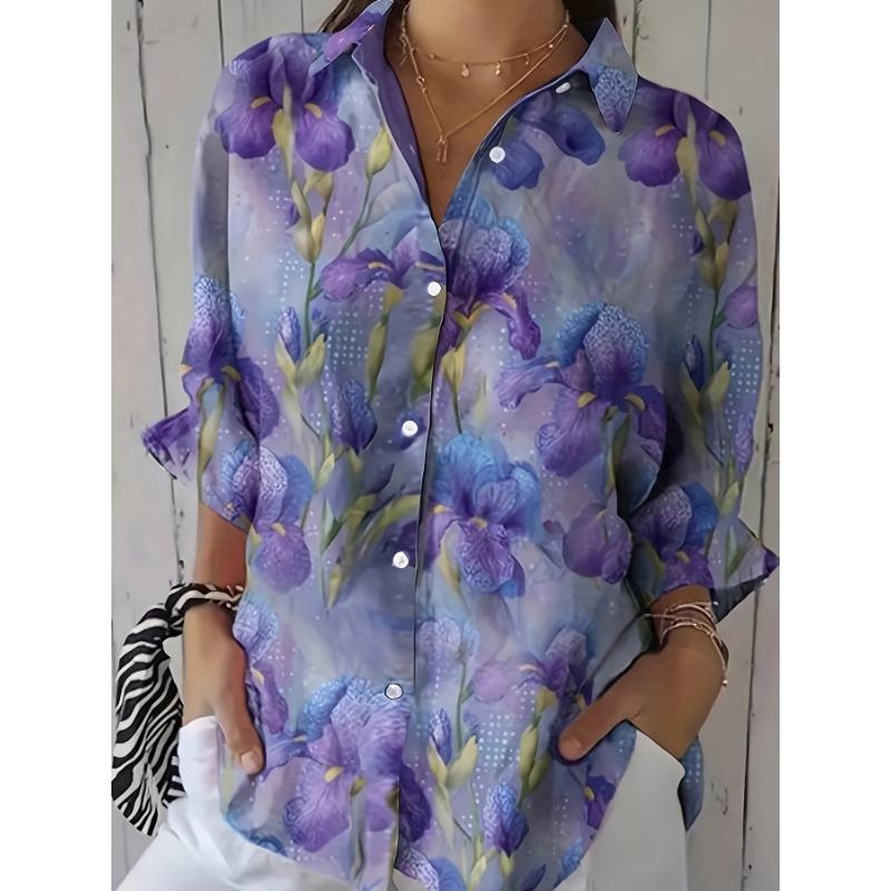 Women s Casual Commuter Shirt — Bohemian Geometric Print Long-Sleeve Shirt S