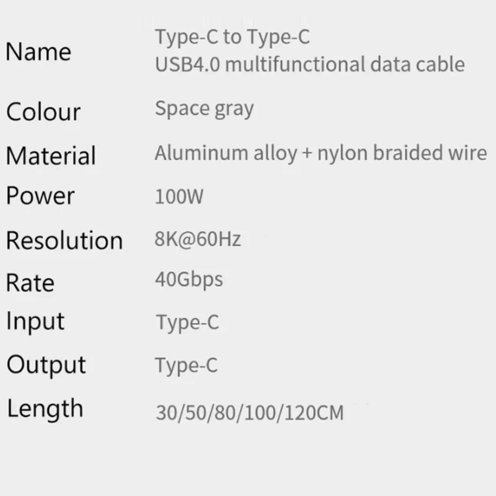 40Gbps Thunderbolt 3 Fast Charging Cable USB4.0 USB4.0 Type C Data Line Data Transmission