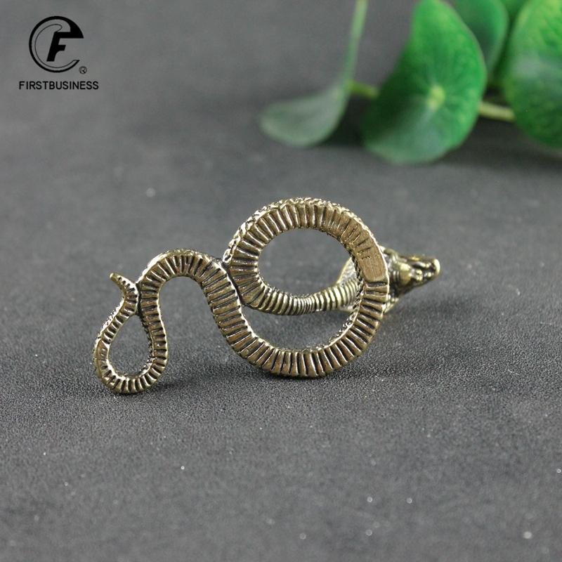 Antique Bronze Cobra Zodiac Snake Statue Miniature Figurines Copper Desk Decorations Tea Pets Ornaments Brass Paperweight Crafts