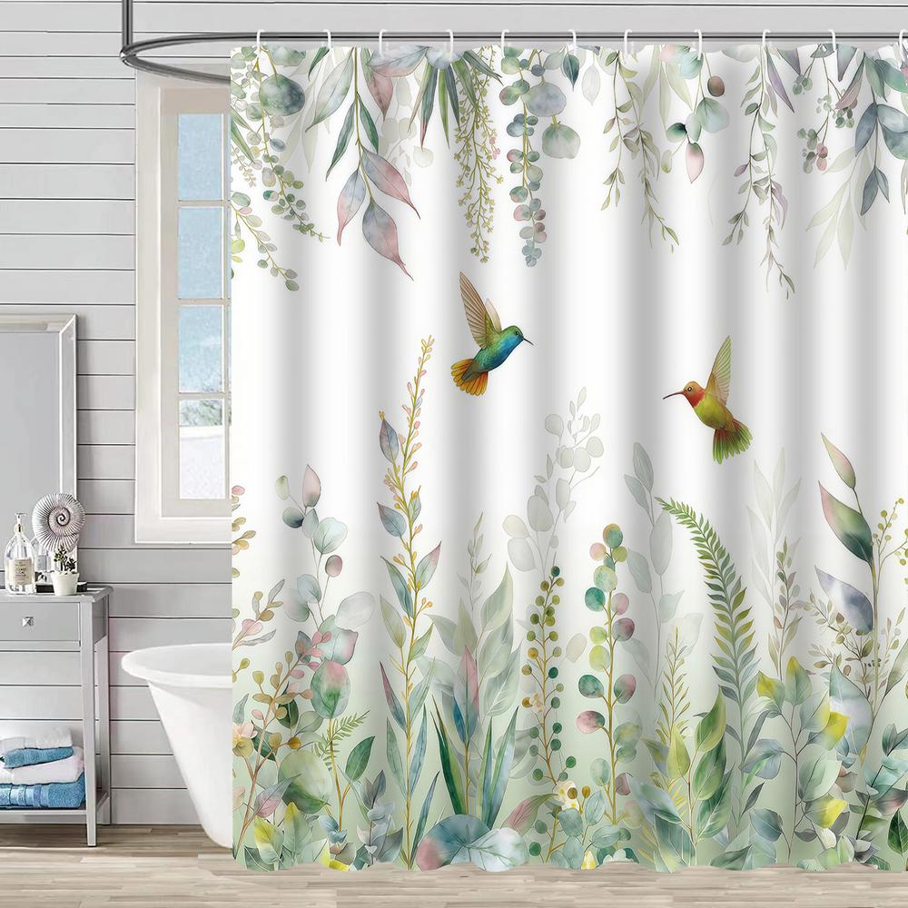 Bathroom Floral Shower Curtain, Retro Flower Farmhouse Flower Plant Butterfly Animal Bohemia, Bathtub Shower Curtain With Hooks