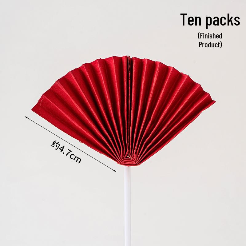 Creative Red Folding Fan Cake Topper for Grandpa and Grandma's Birthday Celebration