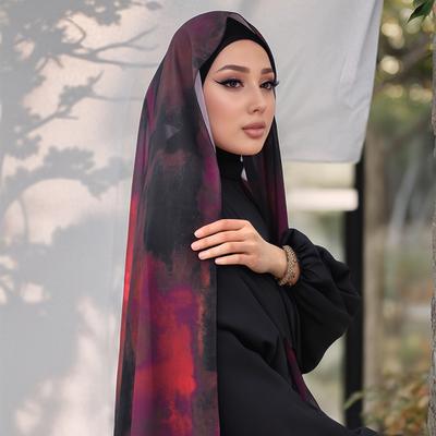 New Printed Chiffon Hijab for Women Gradient Tie-dyed Foulard Long Scarf Novelty Design Thin Tippet Islam Floral Chiffon Shawl