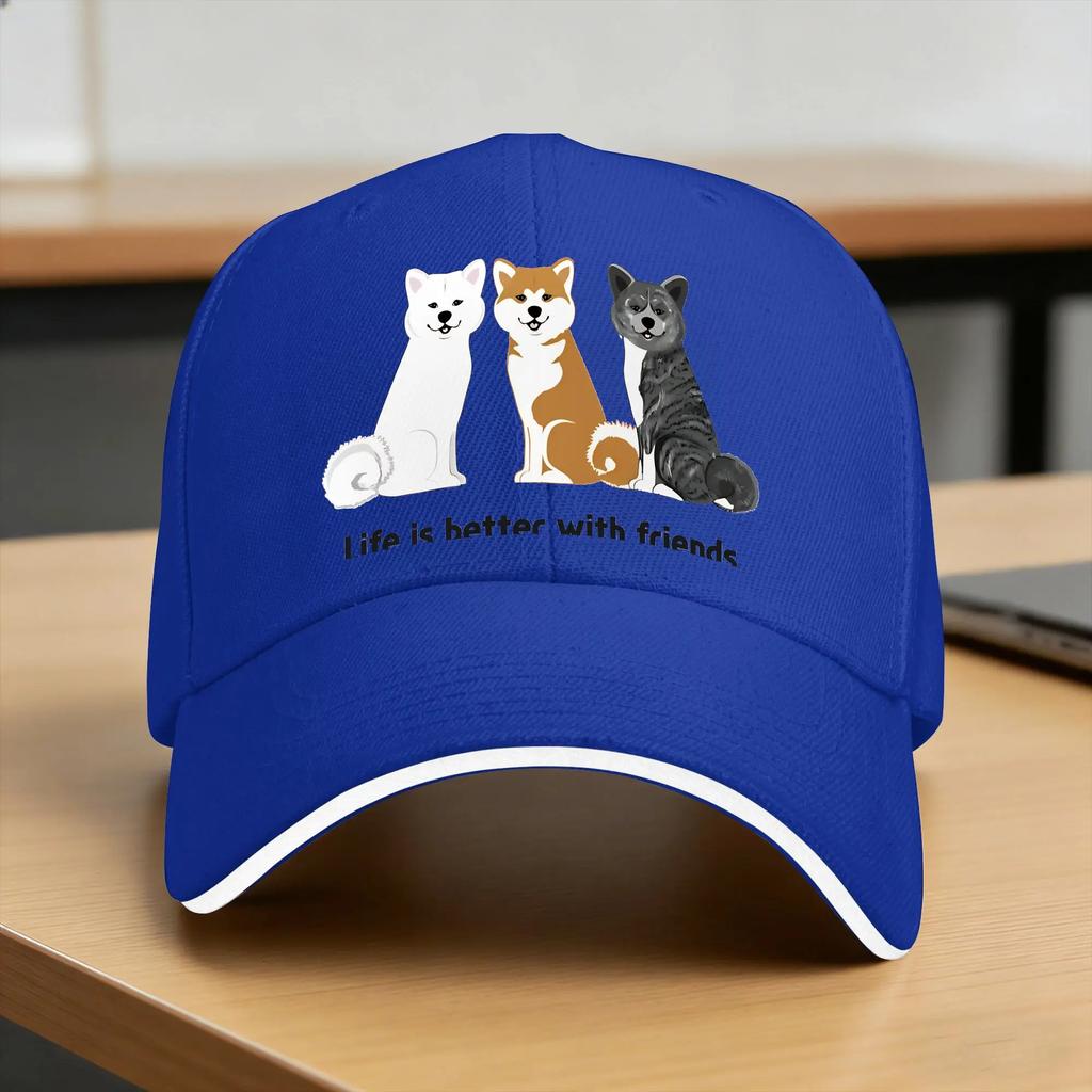 Akita Inu Life Is Better With Friends Baseball Cap Tennis Skate High Quality Hip Hop Hat Couple Women Casual Print Baseball Cap