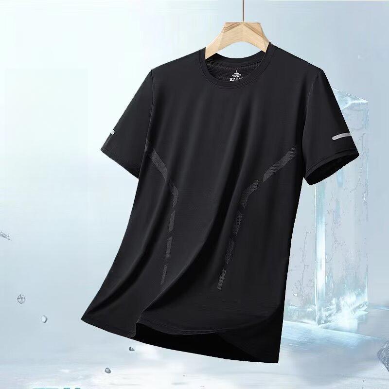 Men's Loose Fit Ice Silk T-Shirt with Round Neck and Short Sleeves - Casual and Sporty Daily Wear